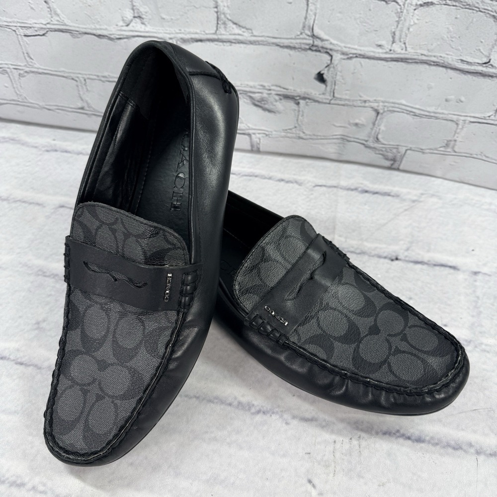 Coach Mens Mott Driver Sig FG2983 Black Slip On Casual Loafer Shoes Size 12D - Picture 12 of 12